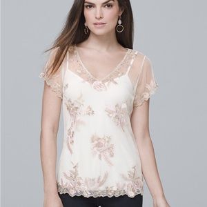 NWT White House black market floral embroidered top